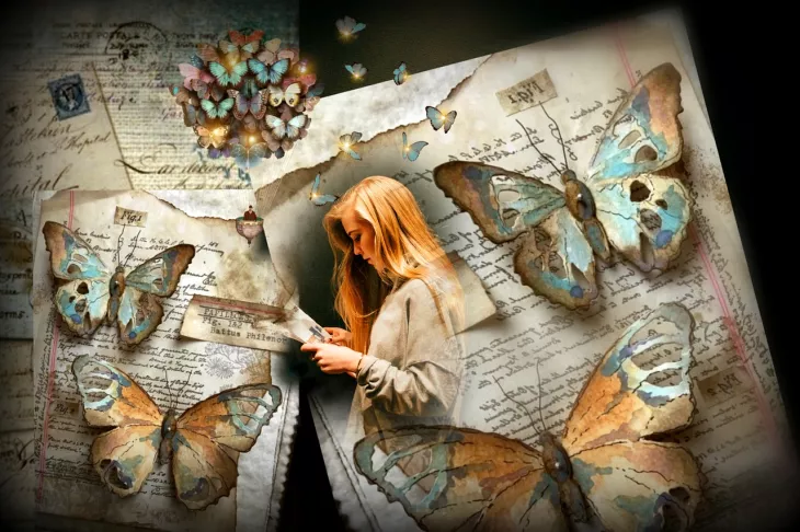 fantasy collage of books and butterflies